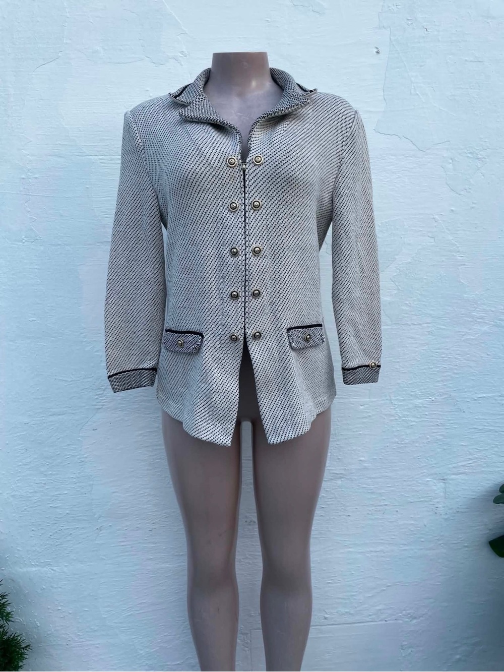 St. John Textured Double-Breasted Jacket in Light Gray